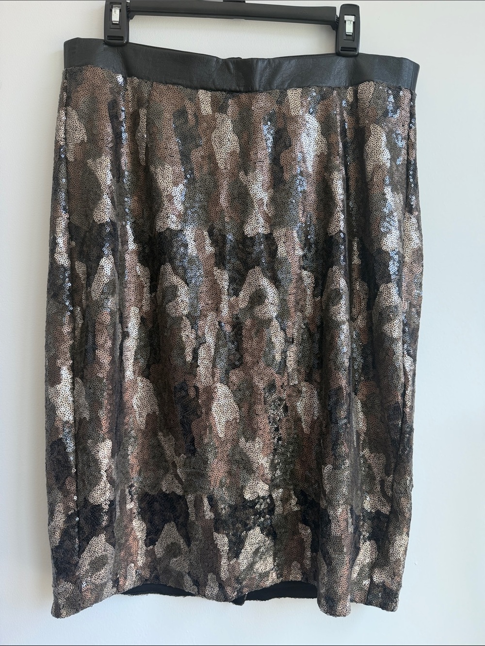 Sequined Metallic Camo/Leopard Print Pencil Skirt